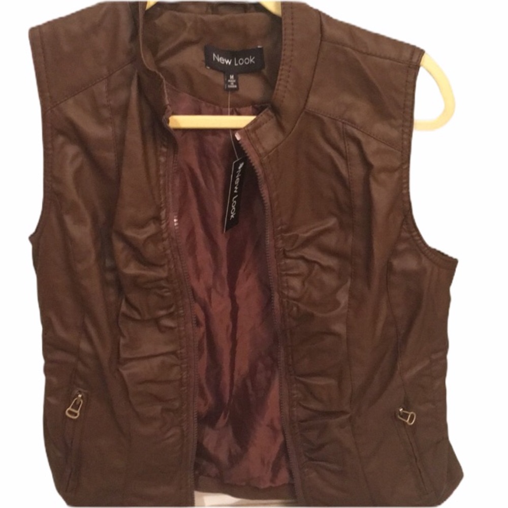 NWT New Look bomber moto  brown fall vest trendy M